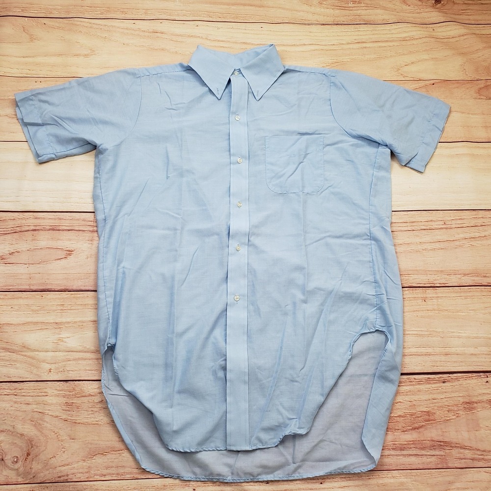 Vintage Brooks Brothers Shirt Mens 15.5 Blue Short Sleeve Brookscloth‎ Dress